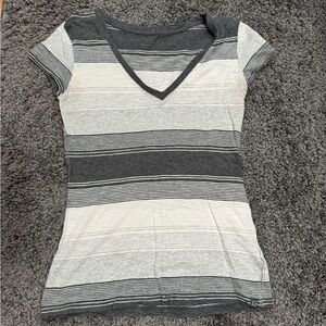 Gray/white striped V-neck